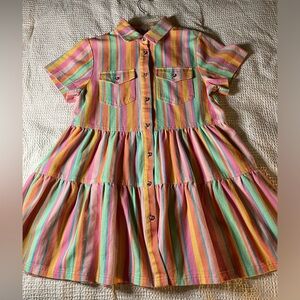 NWOT Why Dress brand Pastel striped Denim dress- rhinestone type buttons, Small